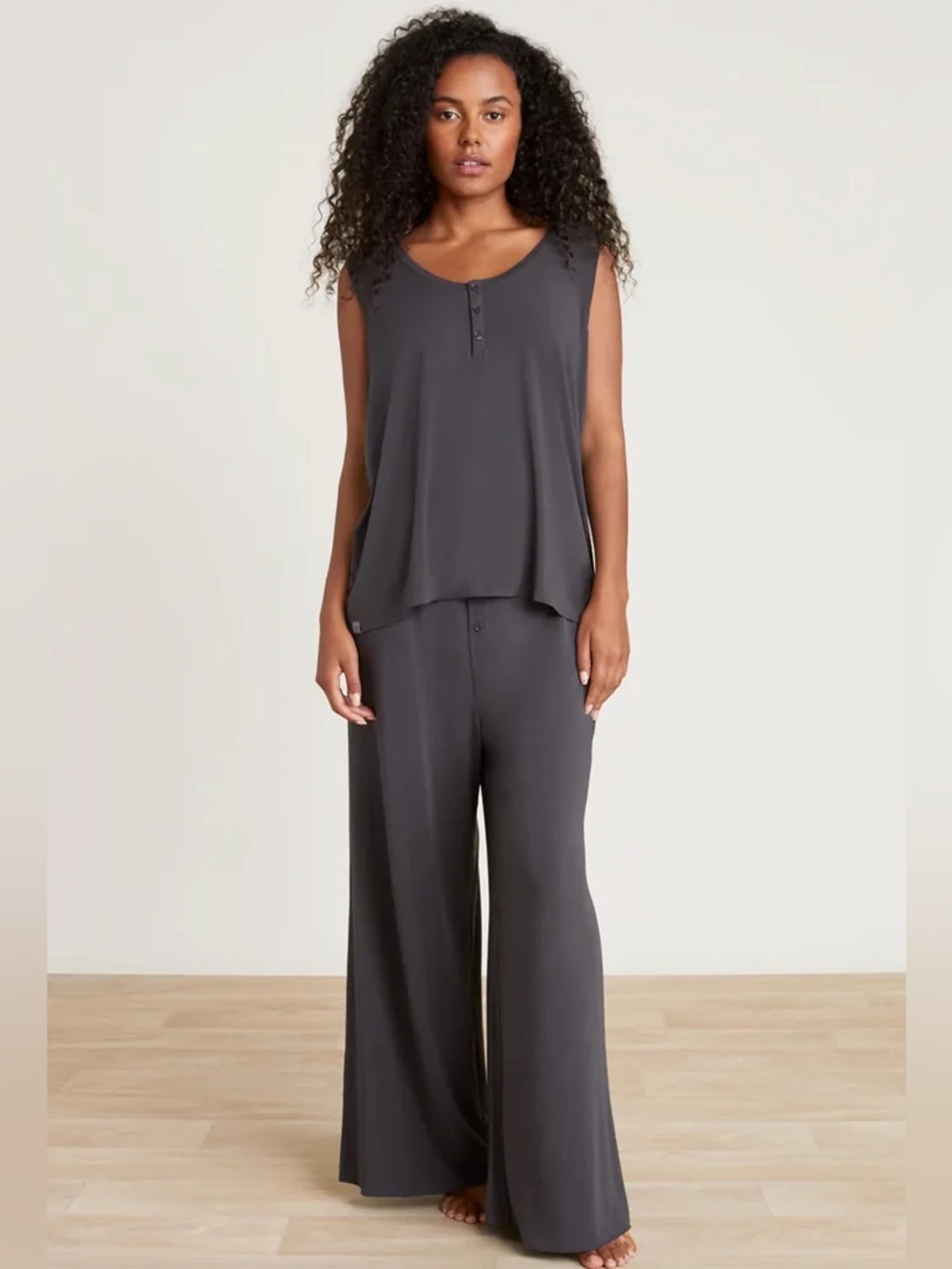 Barefoot Dreams Luxe Milk Jersey Women's Henley PJ Set in Charcoal